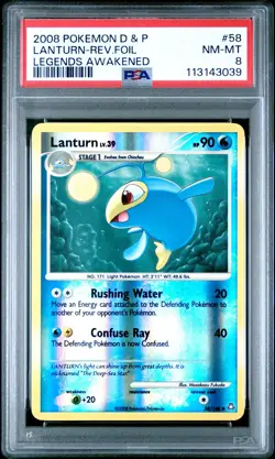2008 POKEMON DIAMOND & PEARL LEGENDS AWAKENED #58 LANTURN REVERSE FOIL PSA 8 - Image 1
