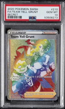 2020 POKEMON SWORD & SHIELD SECRET #210 FULL ART/TEAM YELL GRUNT PSA 10 - Image 1