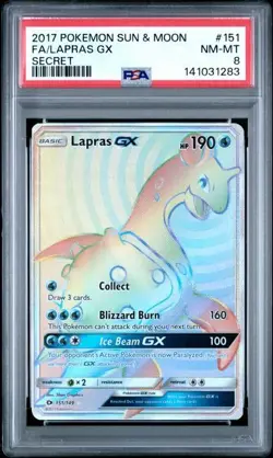 2017 POKEMON SUN & MOON #151 FA/LAPRAS GX SECRET PSA 8 - Image 1
