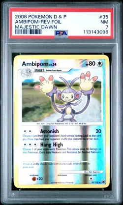 2008 POKEMON DIAMOND & PEARL MAJESTIC DAWN #35 AMBIPOM REVERSE FOIL PSA 7 - Image 1