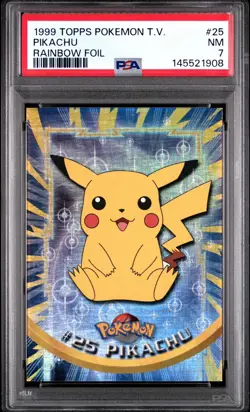 1999 Topps Pokemon TV #25 Pikachu Rainbow Foil Black Logo PSA 7 - Image 1