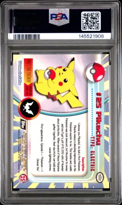 1999 Topps Pokemon TV #25 Pikachu Rainbow Foil Black Logo PSA 7 - Image 2