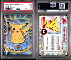 1999 Topps Pokemon TV #25 Pikachu Rainbow Foil Black Logo PSA 7 - Image 3