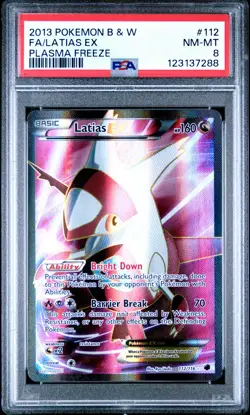 2013 POKEMON BLACK & WHITE PLASMA FREEZE #112 FULL ART/LATIAS EX PSA 8 - Image 1