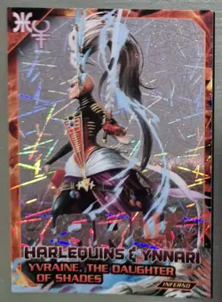 Warhammer Dark Galaxy card: INFERNO 207 YVRAINE HARLEQUINS rare FOIL PANINI - Image 1