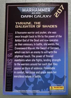 Warhammer Dark Galaxy card: INFERNO 207 YVRAINE HARLEQUINS rare FOIL PANINI - Image 2