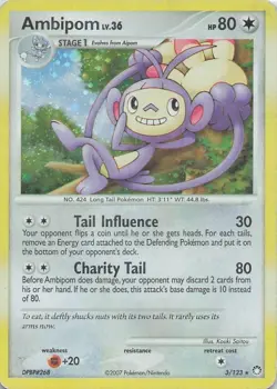 Ambipom 3/123 Mysterious Treasures Holo Rare 2007 Pokemon Card - Image 1