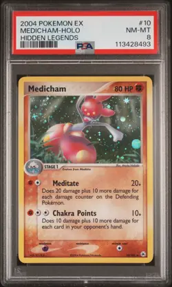 2004 POKEMON EX HIDDEN LEGENDS #10 MEDICHAM HOLO PSA 8 - Image 1