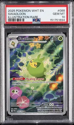 2025 POKEMON WHT EN-WHITE FLARE ILLUSTRATION RARE #088 SWADLOON PSA 10 - Image 1