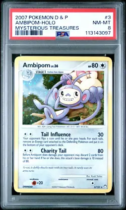 2007 POKEMON DIAMOND & PEARL MYSTERIOUS TREASURES #3 AMBIPOM HOLO PSA 8 - Image 1