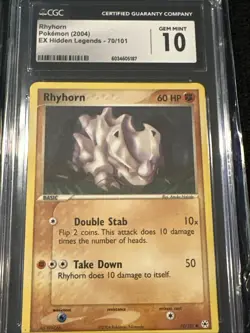 2004 Pokemon EX Hidden Legends Rhyhorn 70/101 CGC 10 GEM MT - Image 1
