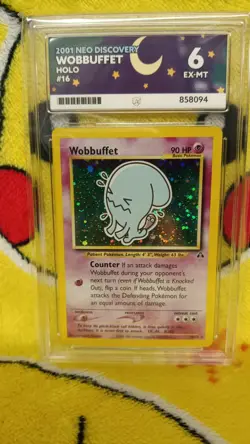 Pokemon 2001 Neo Discovery Wobbuffet Holo 16/75 Ace Graded 6 EX-MT - Image 1