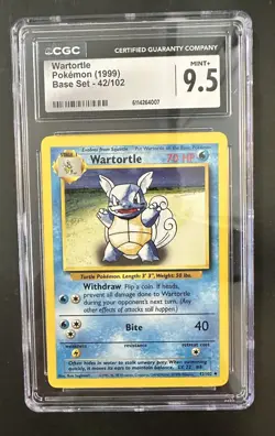 1999 Wizards Of The Coast Pokemon Base Set Unlimtd 42/102 Wartortle CGC 9.5 MT+ - Image 1