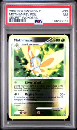 2007 POKEMON DIAMOND & PEARL SECRET WONDERS #33 MOTHIM REVERSE FOIL PSA 7 - Image 1