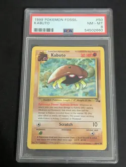 Pokemon TCG Kabuto Fossil Card 50/62 Graded - PSA 8 - Image 1