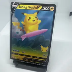 2021 Pokemon Surfing Pikachu 25th Anniversary Holo Training Card 08/25 - Image 3