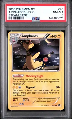 2016 POKEMON XY STEAM SIEGE #40 AMPHAROS-HOLO PSA 8 - Image 1