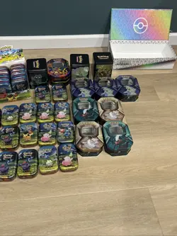 Pokemon Empty Tin Lot Of 42 With Empty Prismatic Evolutions Spc Box - Image 3