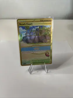 Pokemon Card Trainer Stadium Beach Court 263/182 Paradox Rift Full Art Gold M/NM - Image 1