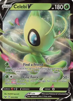 Celebi V 001/202 Holo V Rare Sword & Shield Pokemon Near Mint - Image 1