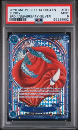 2026 ONE PIECE THE AZURE SEA'S SEVEN 3RD ANNIVERSARY-SILVER #051 BUGGY PSA 9 - Image 1
