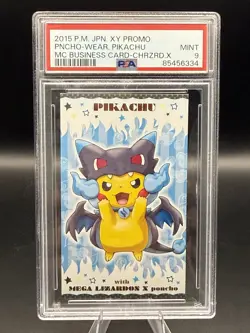 Poncho Wearing Pikachu Charizard X 2015 Japanese Business Card PSA 9 - Image 1