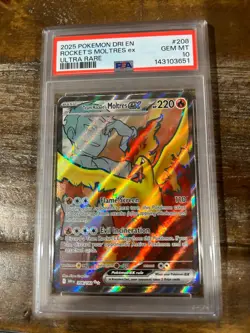 Pokemon 2025 Destined Rivals Ultra Rare ROCKET'S MOLTRES EX #208 PSA 10 Gem Mint - Image 1