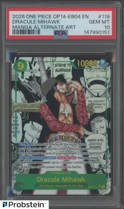 2026 One Piece OP14-EB04 EN Dracule Mihawk Manga Alternate Art PSA 10 GEM MINT - Image 1