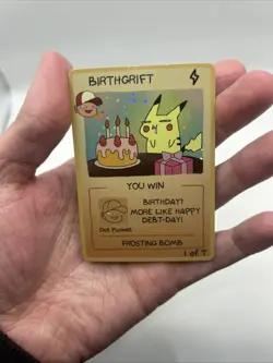 Pokescam by Dot Punwell Birthgrift Birthday Pikachu Holo Rare Fan Art Card #1 - Image 3