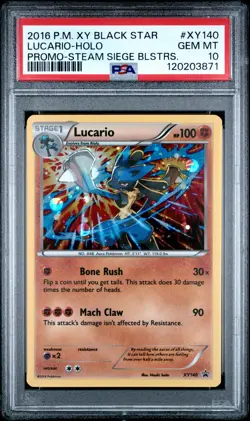 2016 POKEMON XY BLACK STAR PROMO STEAM SIEGE BLISTERS #XY140 LUCARIO-HOLO PSA 10 - Image 1