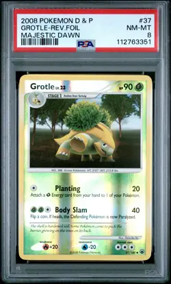 2008 POKEMON DIAMOND & PEARL MAJESTIC DAWN #37 GROTLE REVERSE FOIL PSA 8 - Image 1