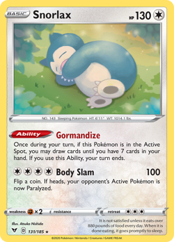 Snorlax 131/185 Vivid Voltage Holo Rare NM 2020 Reverse Holo - Image 2