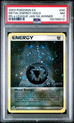 2003 POKEMON EX RUBY SAPPHIRE e-LEAGUE JAN 04-WINNER #94 METAL ENERGY-HOLO PSA 7 - Image 1