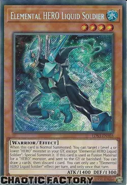 YUGIOH LDS3-EN103 Elemental HERO Liquid Soldier Secret Rare 1st Edition NM FACTO - Image 1