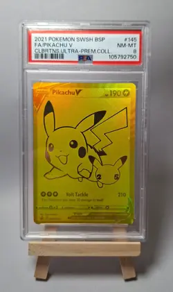 Pokemon TCG SWSH145 Pikachu v Celebrations PSA 8 Promo - Image 1