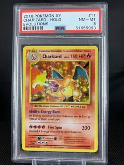 2016 Pokemon XY Evolutions #11 Charizard Holo PSA 8 NM - MT - Image 1