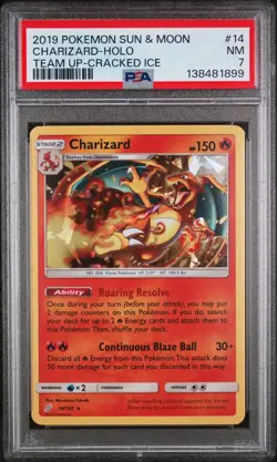 2019 POKEMON SUN & MOON TEAM UP CRACKED ICE #14 CHARIZARD-HOLO PSA 7 - Image 1