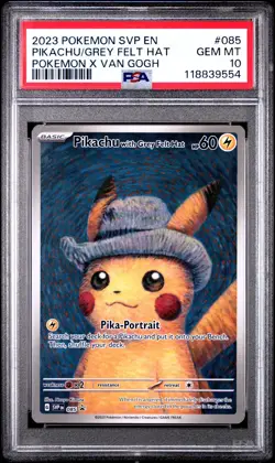 2023 Pokemon Pikachu Van Gogh Grey Felt Hat Promo #085 PSA 10 GEM MINT - Image 1