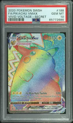 Pokemon Pikachu VMAX 188/185 Secret Rainbow Rare Vivid Voltage PSA 10 - Image 1