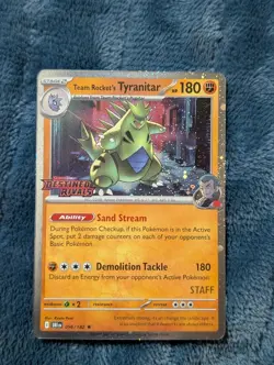 Pokemon TCG Team Rockets Tyranitar Card Staff Stamped, 096/182 - Image 1
