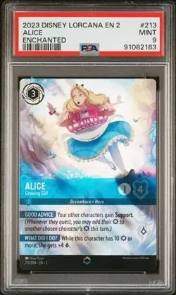 Disney Lorcana Alice Growing Girl Floodborn Enchanted #213 PSA 9 - Image 1