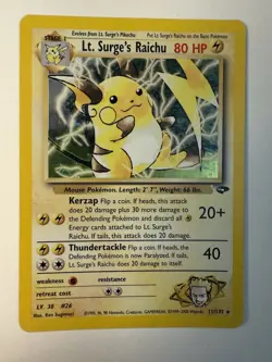 Pokemon TCG Lt. Surge’s Raichu 11/132 Gym Challenge Holo Unlimited WOTC Card - Image 1