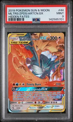 PSA 9 2019 Pokemon Moltres & Zapdos & Articuno GX 44/68 Hidden Fates 44/68 - Image 1