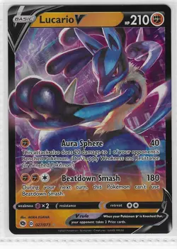 Lucario V 027/073 Holo V Rare Champion's Path Pokemon Holo Near Mint - Image 1