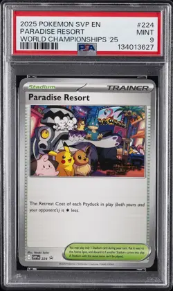 2025 POKEMON SVP EN-SV BLACK STAR PROMO #224 PARADISE RESORT PSA 9 - Image 1