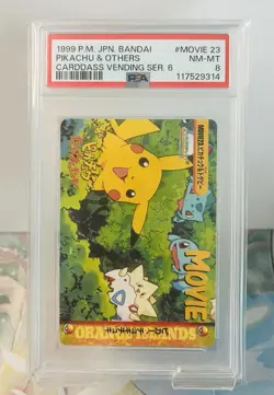 Pikachu & Others Bandai Carddass Anime Japanese Pokemon (1999) - PSA 8 - Image 1