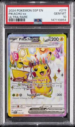 2024 POKEMON SSP EN-SURGING SPARKS ULTRA RARE #219 PIKACHU EX PSA 10 - Image 1