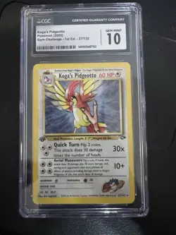 Pokemon Gym Challenge #27 Koga's Pidgeotto GEM Mint 1st Edition PSA CGC 10 - Image 1