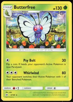 Butterfree 3/149 Rare SM Base Set Pokemon Near Mint - Image 1