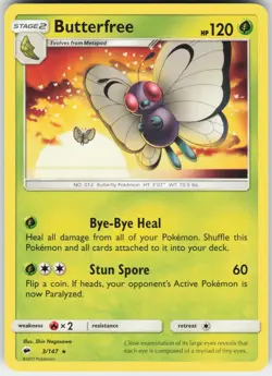 Butterfree 3/147 Rare Burning Shadows Pokemon Lightly Played - Image 1